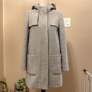 Zara women Xtra small grey wool coat with hood